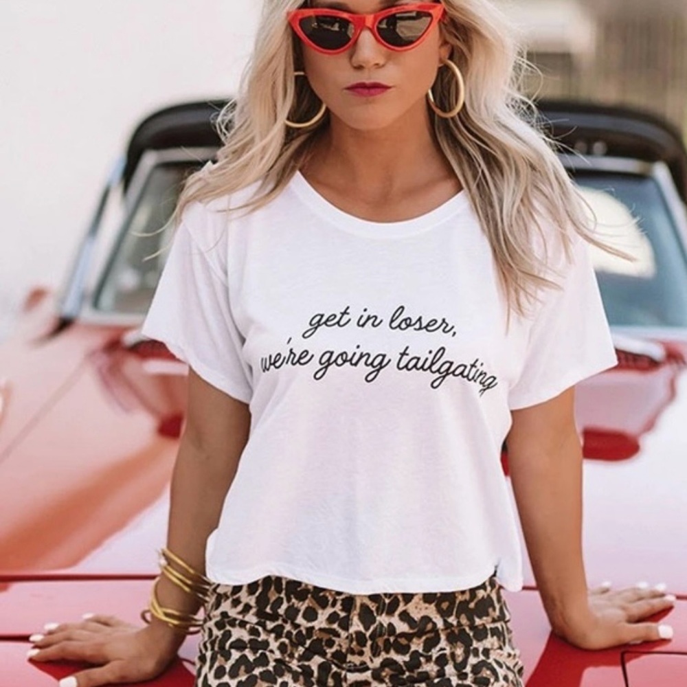 Buddy love get in loser we are going tailgating white tee shirt size large